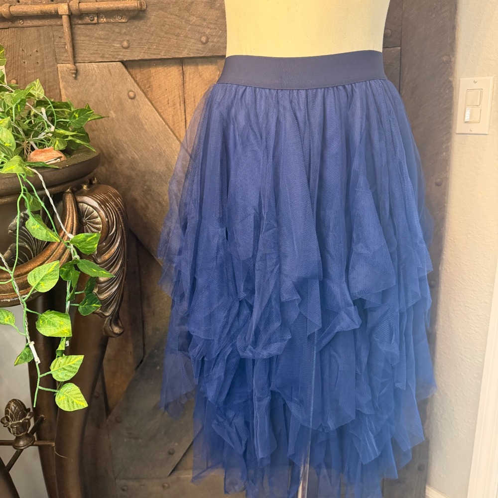 Unbranded Tiered Tulle Midi Skirt Size S Navy Blue Mesh Layered
